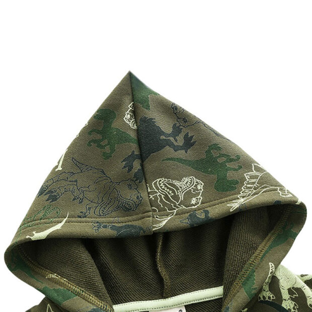 Jurassic Dinosaur Print Hooded Sweatshirt Zipper Jacket long Sleeve - Image 3