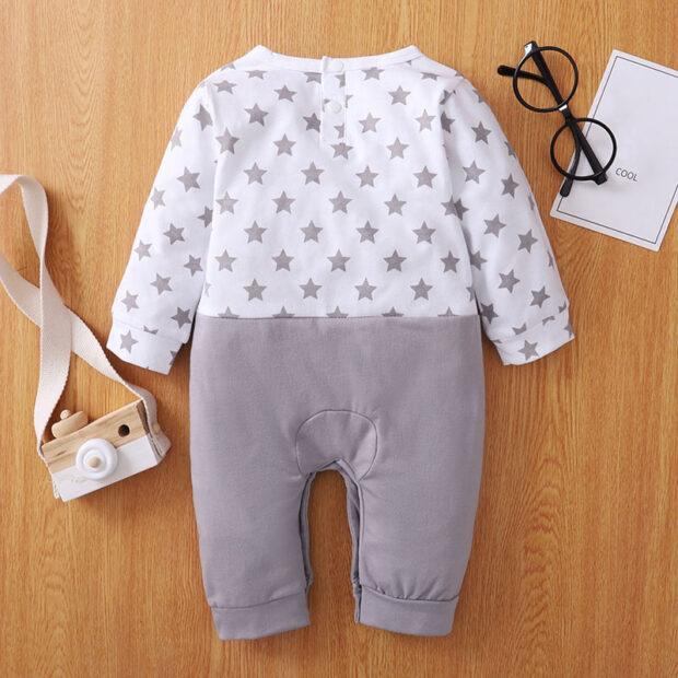 Kissing Elephant Print Romper with Hearts & Stars Long Sleeve - Image 2