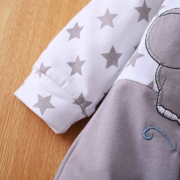 Kissing Elephant Print Romper with Hearts & Stars Long Sleeve - Image 4