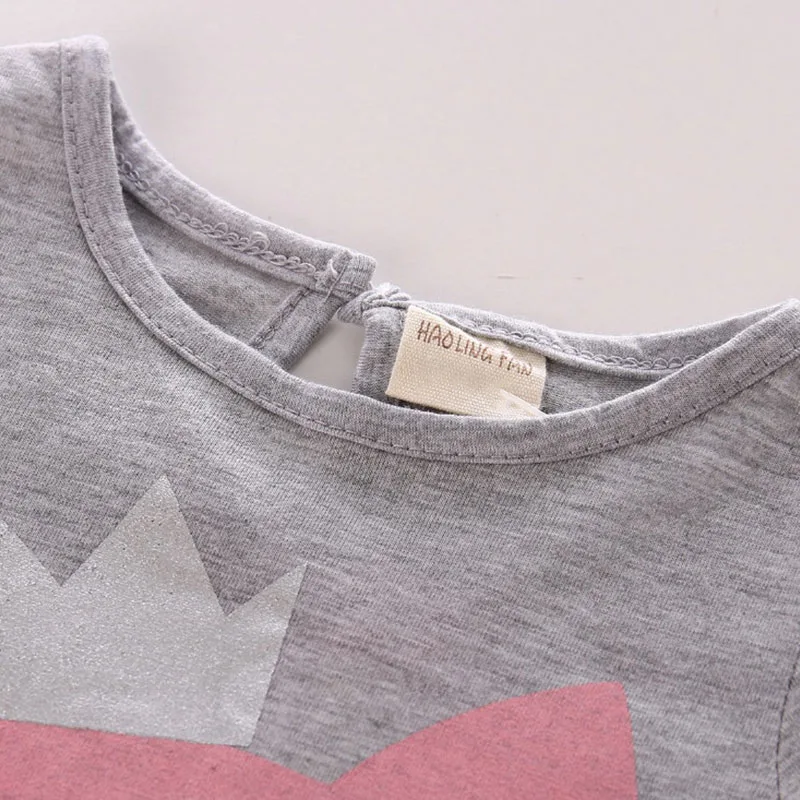 Long Sleeves Kitten Print Bow Tie Dress with Striped Pants - Image 2