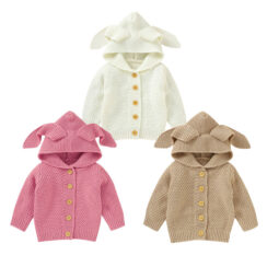 Knitted Hooded Cardigan with Rabbit Ears Long Sleeve