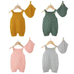 Knitted Overalls with Matching Beanie Hat Long Sleeve