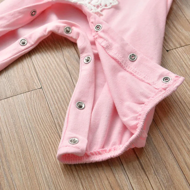 Baby Lace Applique Jumpsuit Long Sleeve with Ruffle Hat - Image 4