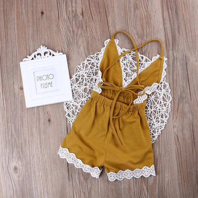 Open Back V-Neck Lace Crochet Romper Sunsuit - Image 3
