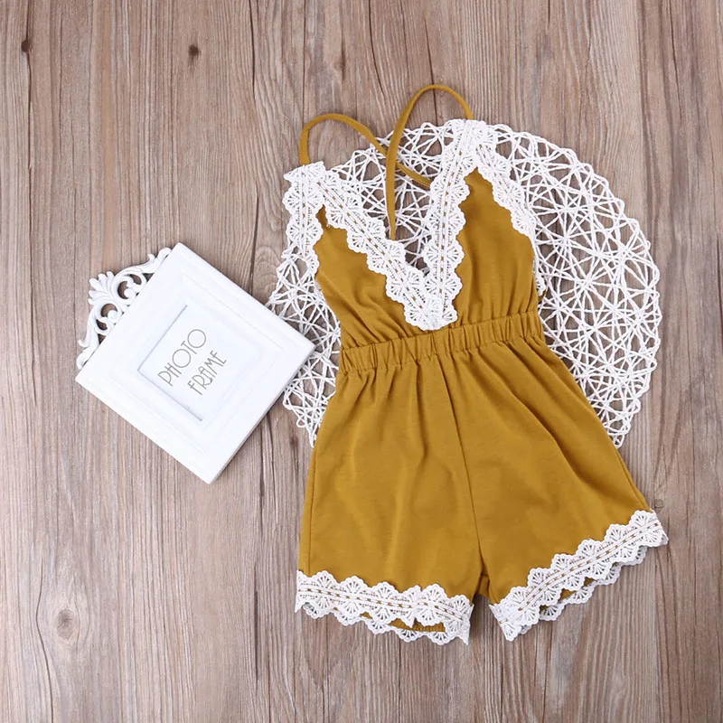 Open Back V-Neck Lace Crochet Romper Sunsuit - Image 2