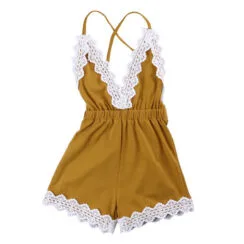 Open Back V-Neck Lace Crochet Romper Sunsuit