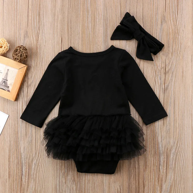 Plain Black Long Sleeves Bodysuit with Lace Dress - Image 3