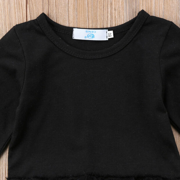 Plain Black Long Sleeves Bodysuit with Lace Dress - Image 4