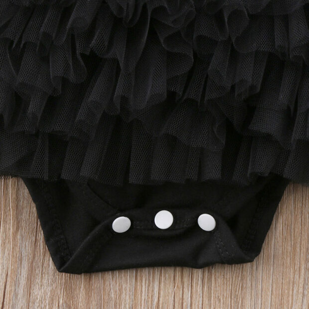 Plain Black Long Sleeves Bodysuit with Lace Dress - Image 6