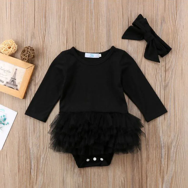 Plain Black Long Sleeves Bodysuit with Lace Dress - Image 2