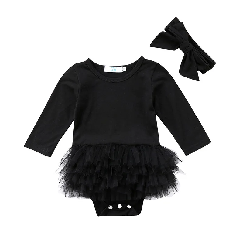 Plain Black Long Sleeves Bodysuit with Lace Dress