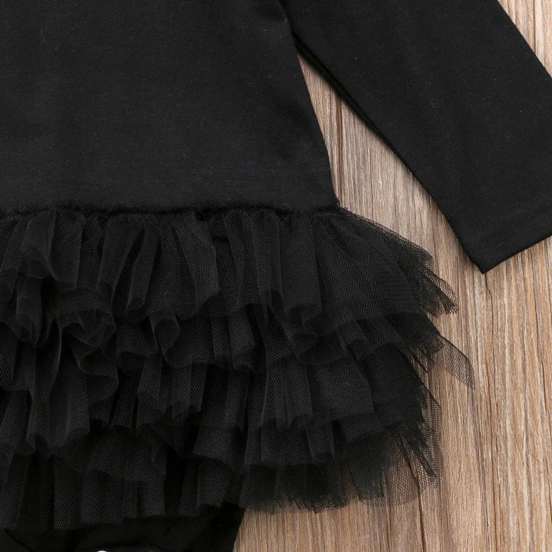 Plain Black Long Sleeves Bodysuit with Lace Dress - Image 5