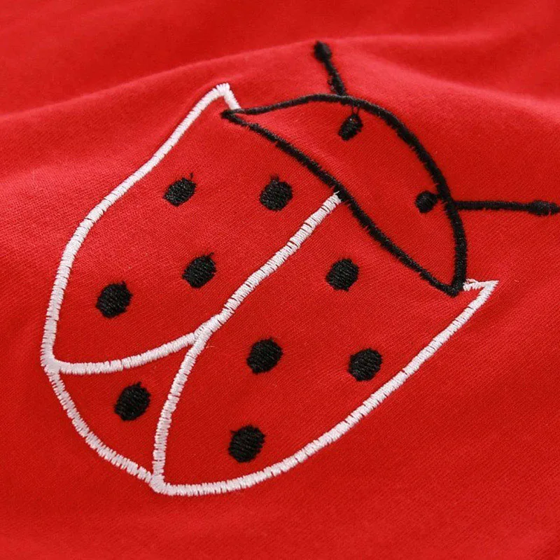 Baby Ribbon Top Shirt & Ladybug Print Pants Sleepwear for Girls - Image 3
