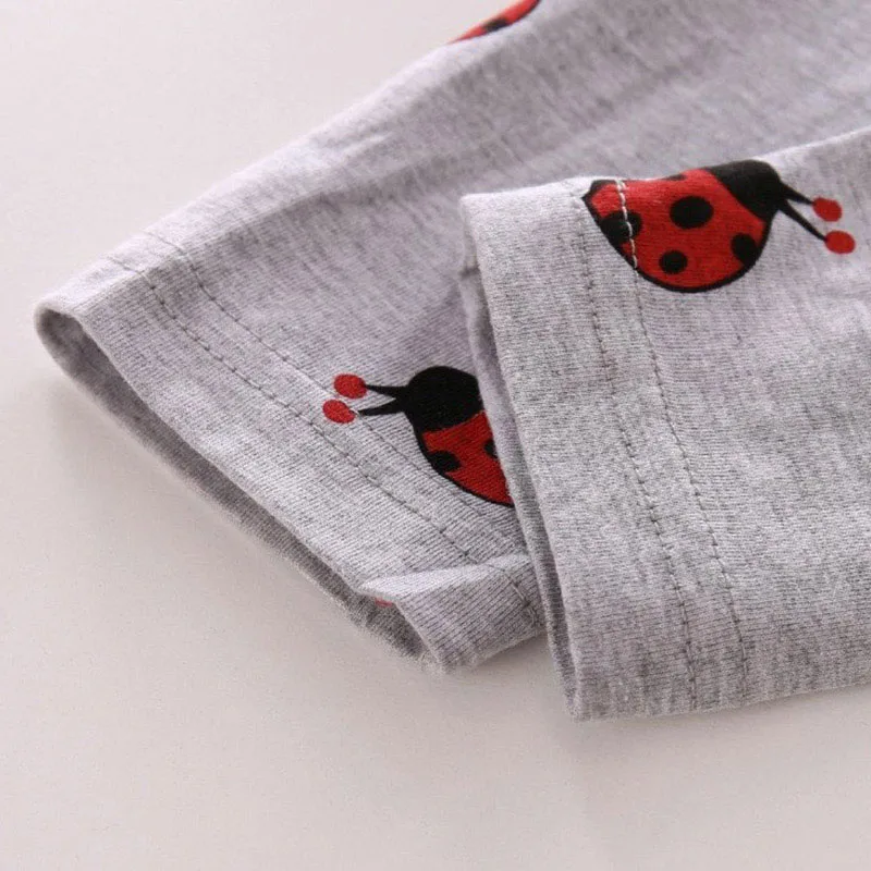Baby Ribbon Top Shirt & Ladybug Print Pants Sleepwear for Girls - Image 5