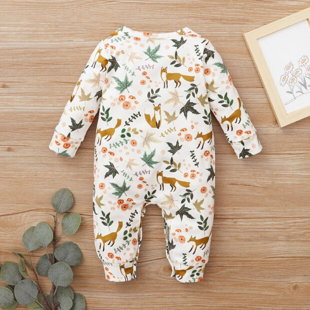 Leaf Pattern Animal Print Romper Long Sleeve - Image 2
