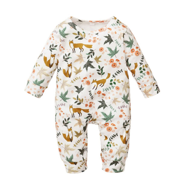Leaf Pattern Animal Print Romper Long Sleeve