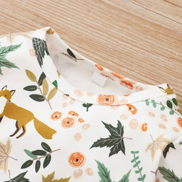 Leaf Pattern Animal Print Romper Long Sleeve - Image 3