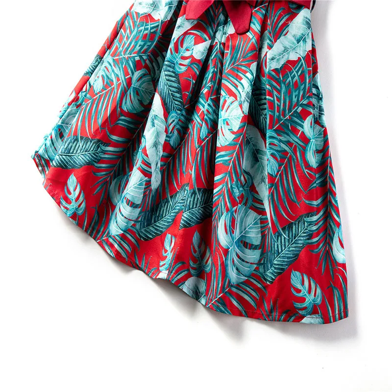 Toddler Girl Leaf Pattern Bowknot Pleated Dress Sleeveless - Image 6