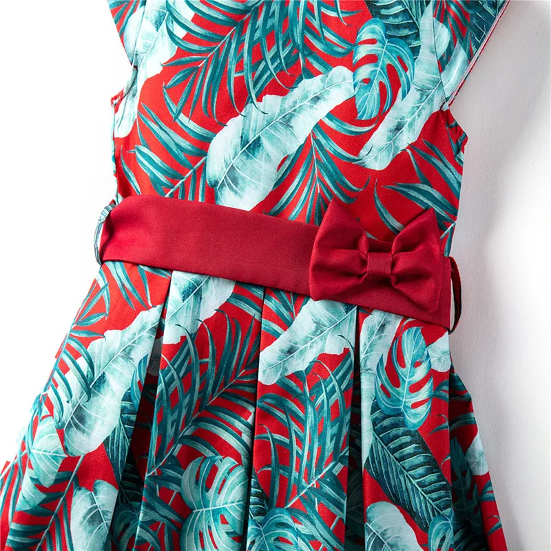 Toddler Girl Leaf Pattern Bowknot Pleated Dress Sleeveless - Image 5