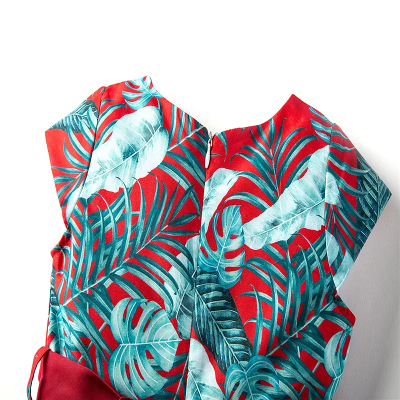 Toddler Girl Leaf Pattern Bowknot Pleated Dress Sleeveless - Image 4