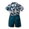 Baby Boy Leaf Pattern Button Shirt & Shorts with Bow Tie Short Sleeve