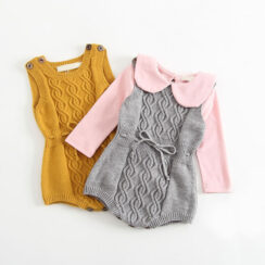 Long Sleeves Plain Top with Criss-Cross Knit Onesie Pullover