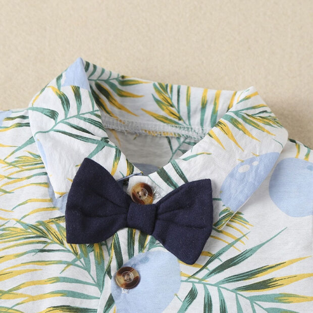 Baby Leaf Pattern Romper with Bow Tie