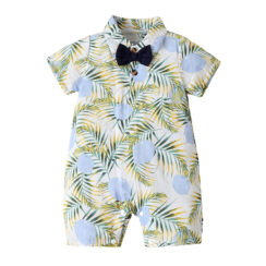Baby Leaf Pattern Romper with Bow Tie