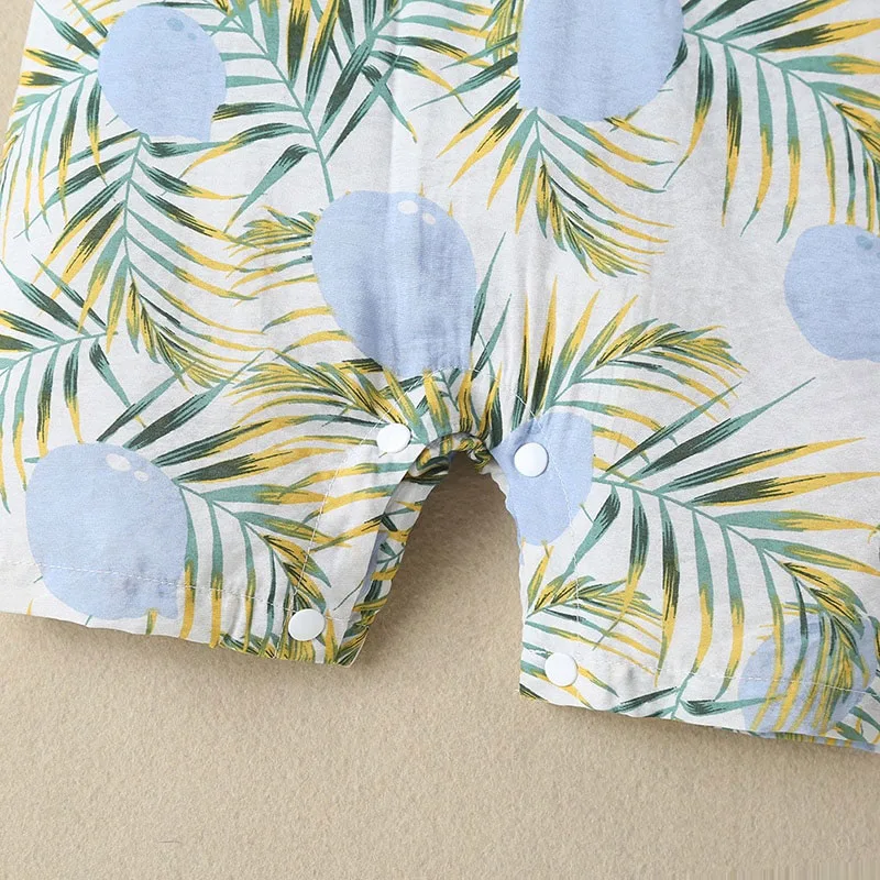 Leaf pattern Polo Romper with Bow Tie Short Sleeve - Image 5