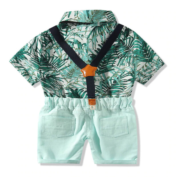 Baby Leaf Pattern Shirt & Suspenders Shorts