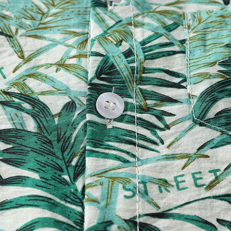 Baby Boy Leaf Pattern Bow Tie Button Shirt Short Sleeve, Suspenders Shorts 4 pcs Outfit - Image 5