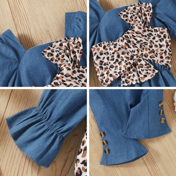 Baby Leopard Pattern Bow Knot Top Outfit