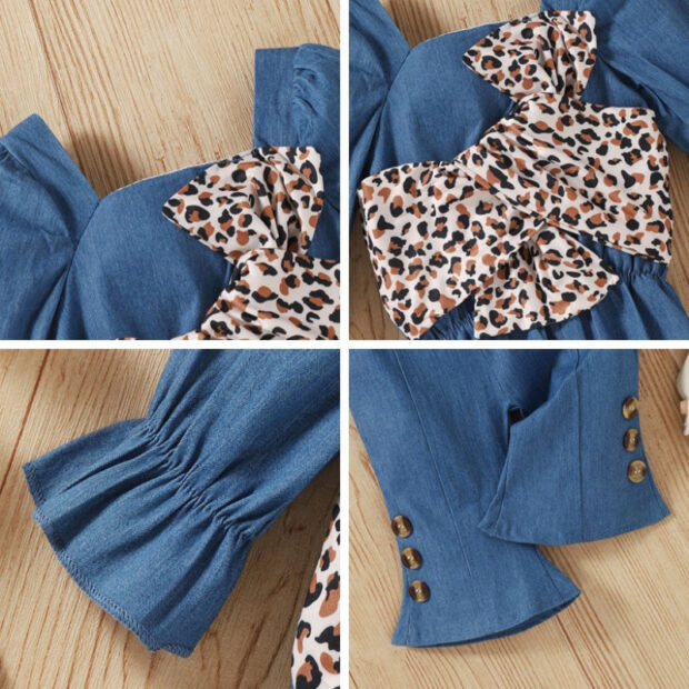 Leopard Pattern Bow Knot Top & Flared Pants Long Sleeve with Ribbon Headband - Image 5