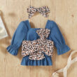 Baby Leopard Pattern Bow Knot Top Outfit