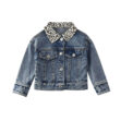 Leopard Pattern Collar Vintage Denim Jacket Long Sleeve