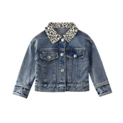 Leopard Pattern Collar Vintage Denim Jacket Long Sleeve
