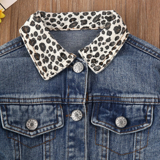 Baby Leopard Pattern Vintage Denim Jacket