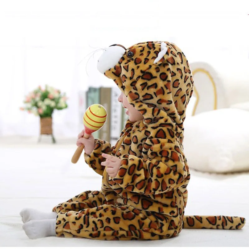 Animal Leopard Warm Long Sleeves Zipper Hooded Jumpsuit Costume - Image 2