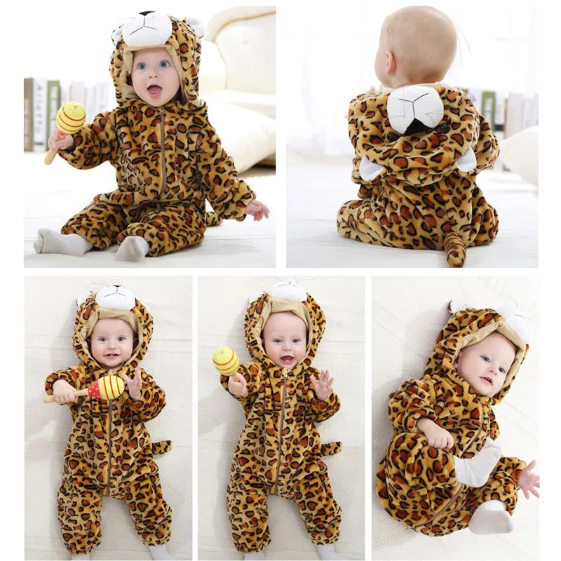 Animal Leopard Warm Long Sleeves Zipper Hooded Jumpsuit Costume - Image 3