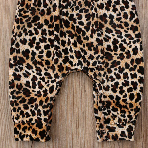 Baby Girl Leopard Harem Romper Snap On Sleeveless - Image 4