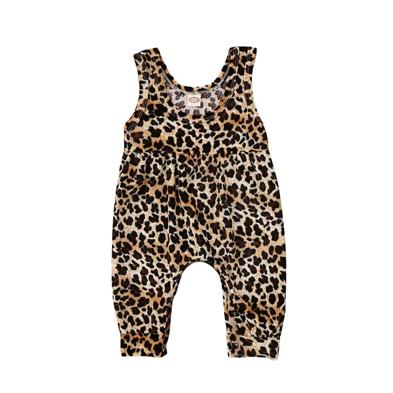 Baby Girl Leopard Harem Romper Snap On Sleeveless