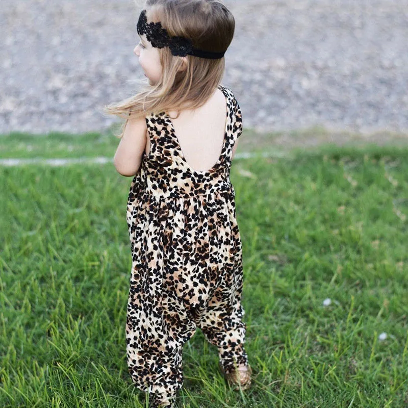 Baby Girl Leopard Harem Romper Snap On Sleeveless - Image 7