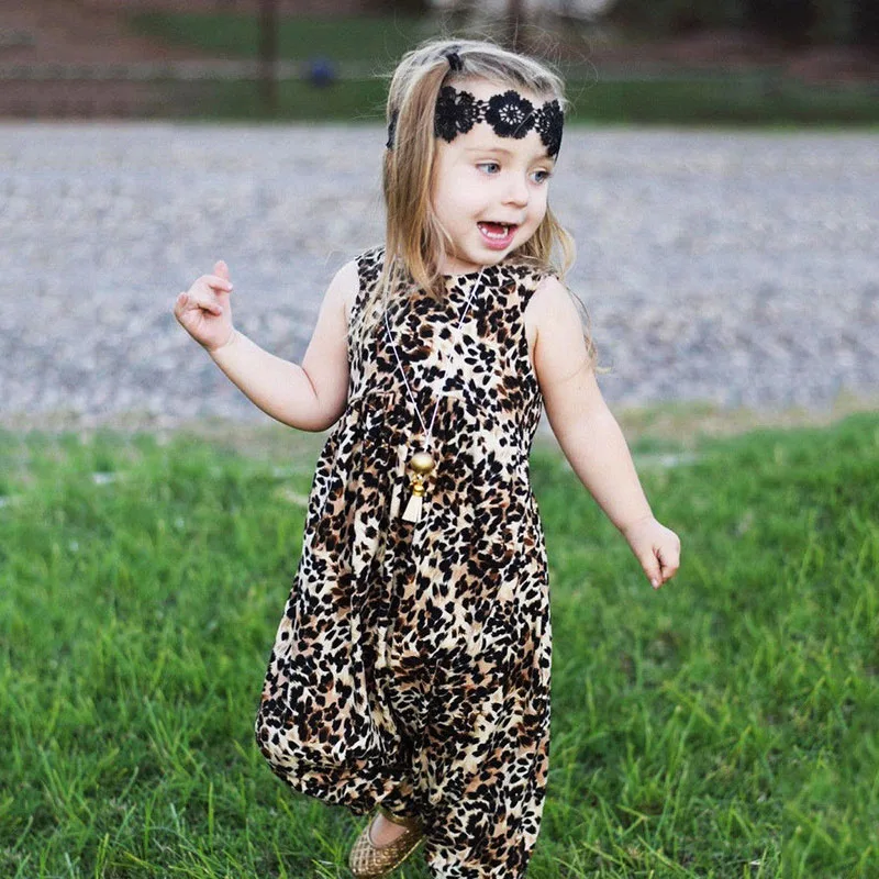 Baby Girl Leopard Harem Romper Snap On Sleeveless - Image 6