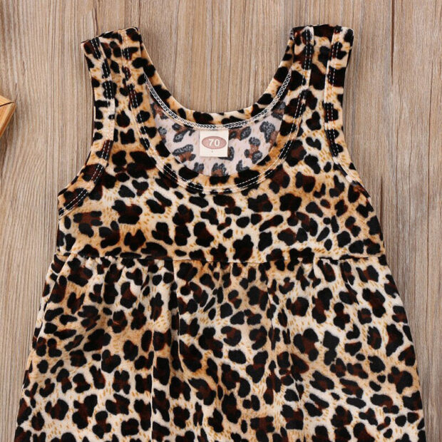 Baby Girl Leopard Harem Romper Snap On Sleeveless - Image 3