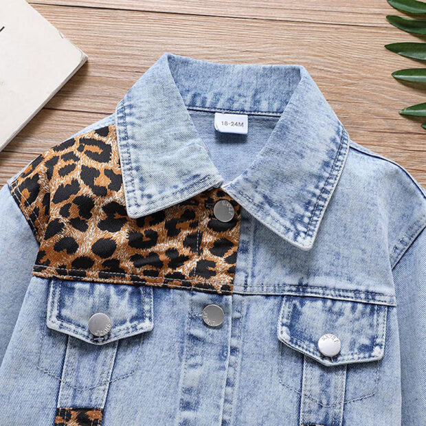 Baby Leopard Pattern Denim Jacket Long Sleeve