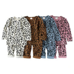 Leopard Pattern Pajamas Shirt & High Waist Pants Long Sleeve