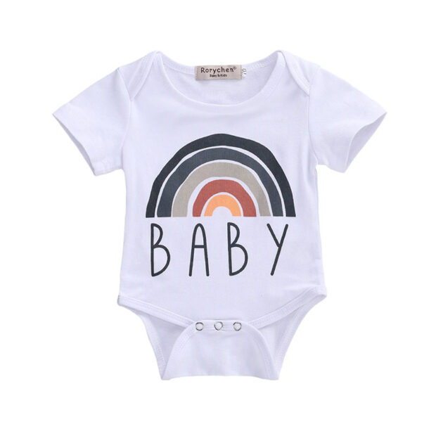 Letter Print Baby Rainbow Graphic Onesie Short Sleeve - Image 3