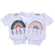 Letter Print Baby Rainbow Graphic Onesie Short Sleeve