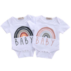Letter Print Baby Rainbow Graphic Onesie Short Sleeve
