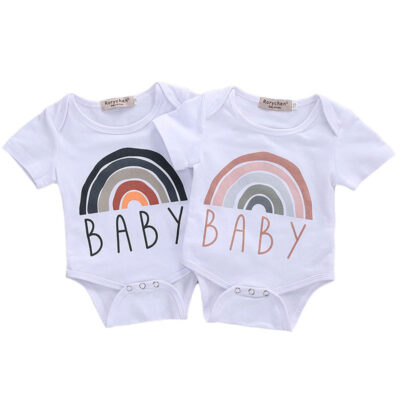 Letter Print Baby Rainbow Graphic Onesie Short Sleeve